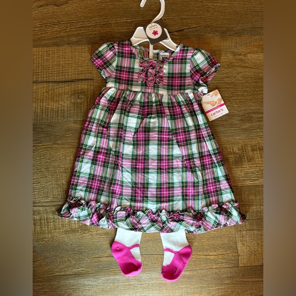 Carter's Pink and Green Plaid Dress Set